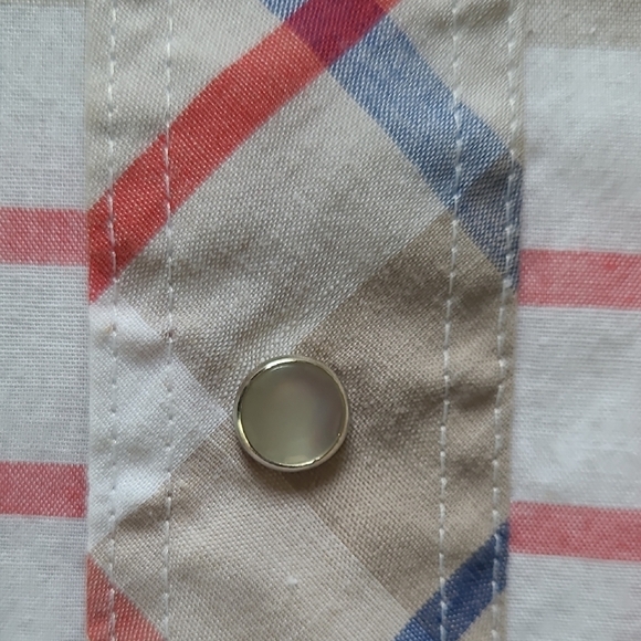 Wrangler Cowboy Cut Tan Plaid Short Sleeve Pearl Snap Button Down - Size 15 1/2 - Picture 3 of 8